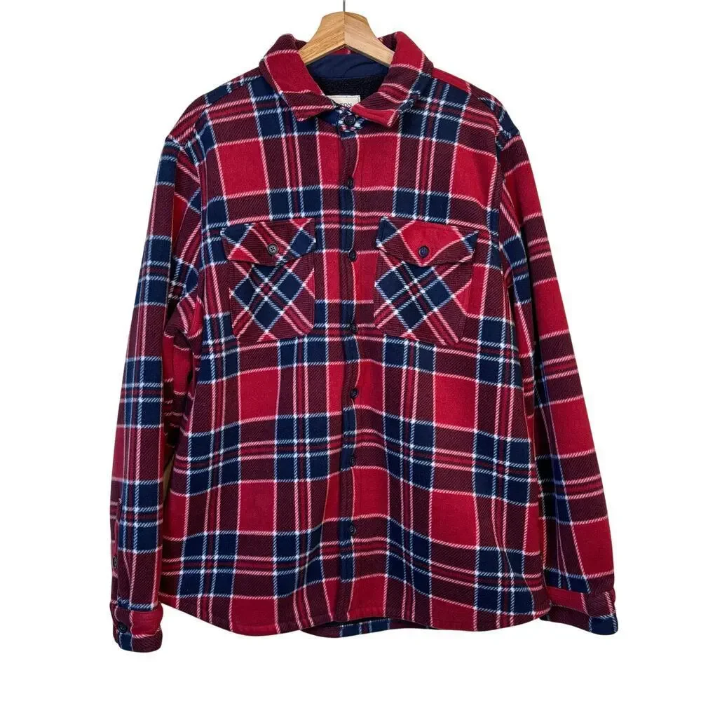 Boston Traders Sherpa Lined Button Front Jacket Size XL Red Blue Outdoor Travel